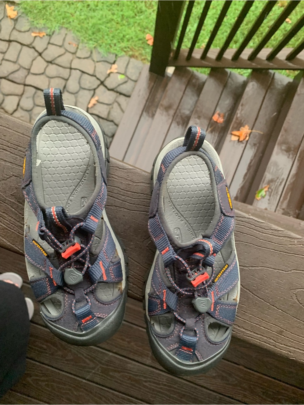 Keen Navy and Gray Closed-Toe Outdoor Sandals with Orange Accents